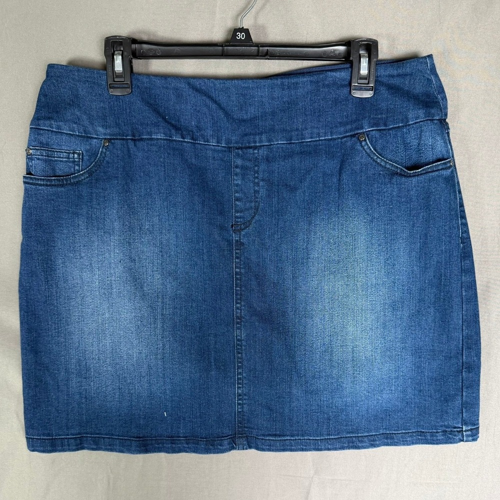 S.C. & CO. Womens Denim Skort Medium Wash Stretch Pull On Jean skirt Size Large